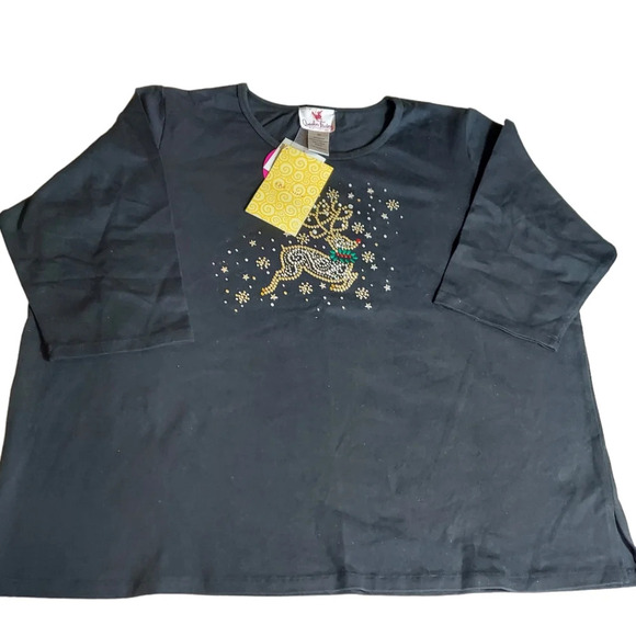 Quacker Factory‎ Rudolph Red Nosed Reindeer 100% Cotton Holiday Top NWT - Picture 6 of 9